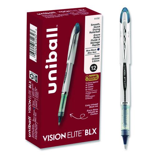 Image of uniball® 61232 VISION ELITE BLX Series Rollerball Pen, Stick, Bold 0.8 mm, Blue-Infused Black Ink, White/Blue/Clear Barrel
