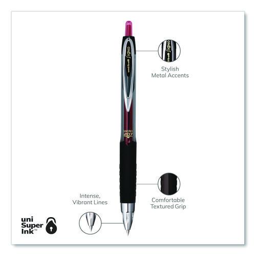 Image of uniball® 61257 Signo 207 Gel Pen, Retractable, Fine 0.5 mm, Red Ink, Smoke/Black/Red Barrel, Dozen