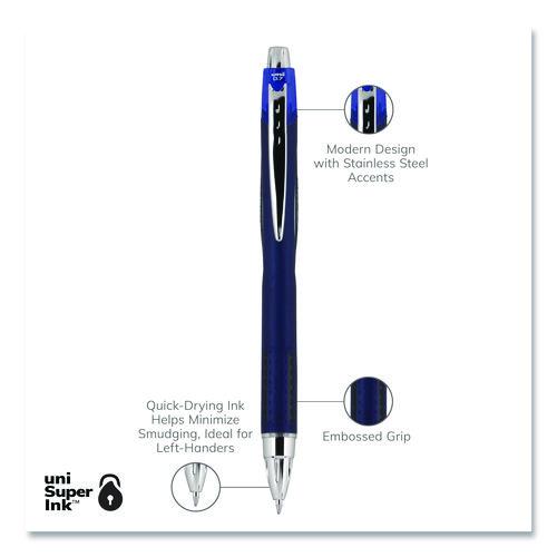 Image of uniball® 62153 Jetstream Hybrid Gel Pen, Retractable, Fine 0.7 mm, Blue Ink, Blue/Silver Barrel