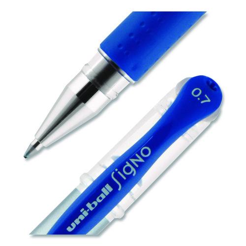 Image of uniball® 65451 Signo GRIP Gel Pen, Stick, Medium 0.7 mm, Blue Ink, Clear/Blue/Silver Barrel, Dozen