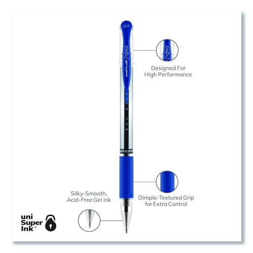 Image of uniball® 65451 Signo GRIP Gel Pen, Stick, Medium 0.7 mm, Blue Ink, Clear/Blue/Silver Barrel, Dozen