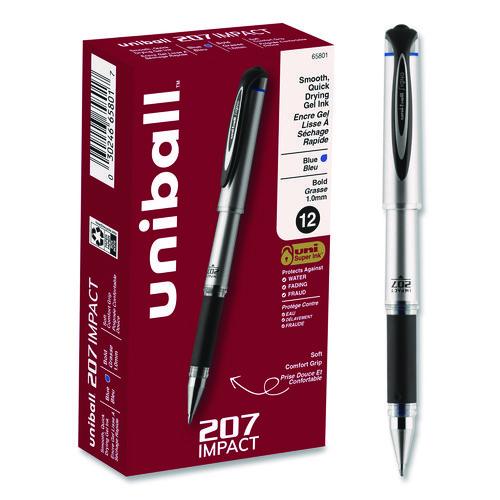 Image of uniball® 65801 207 Impact Gel Pen, Stick, Bold 1 mm, Blue Ink, Silver/Black/Blue Barrel