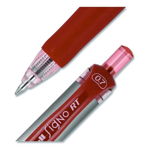 Image of uniball® 65942 Signo Gel Pen, Retractable, Medium 0.7 mm, Red Ink, Silver/Red Barrel, Dozen
