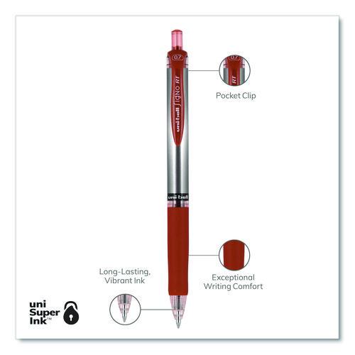 Image of uniball® 65942 Signo Gel Pen, Retractable, Medium 0.7 mm, Red Ink, Silver/Red Barrel, Dozen