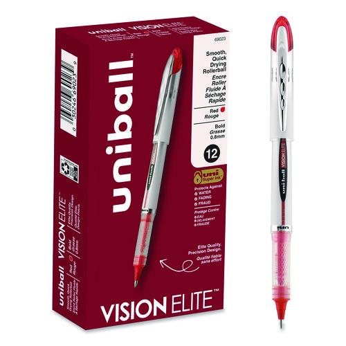 Image of uniball® 69023 VISION ELITE Rollerball Pen, Stick, Bold 0.8 mm, Red Ink, White/Red/Clear Barrel