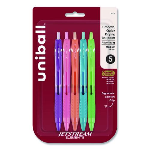 Image of uniball® 70138 Jetstream Elements Hybrid Gel Pen, Retractable, Medium 1 mm, Assorted Ink and Barrel Colors, 5/Pack