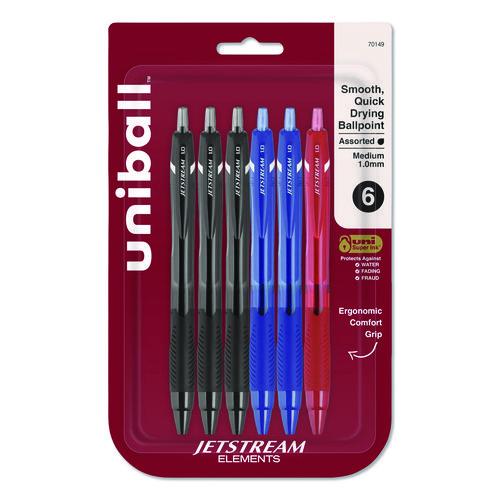 Image of uniball® 70149 Jetstream Elements Hybrid Gel Pen, Retractable, Medium 1 mm, Assorted Ink and Barrel Colors, 6/Pack