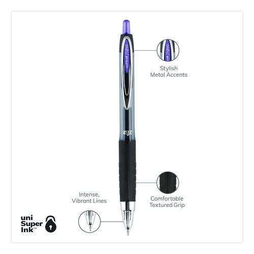 Image of uniball® 70221 Signo 207 Gel Pen, Retractable, Medium 0.7 mm, Violet Ink, Smoke/Black/Violet Barrel, Dozen