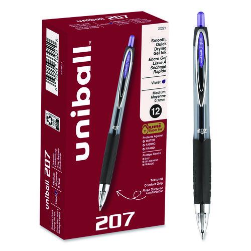 Image of uniball® 70221 Signo 207 Gel Pen, Retractable, Medium 0.7 mm, Violet Ink, Smoke/Black/Violet Barrel, Dozen