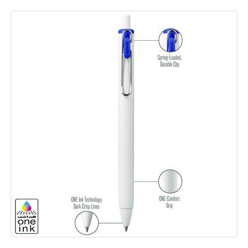 Image of uniball® 70363 uniONE Gel Pen, Retractable, Medium 0.7 mm, Blue Ink, White/Blue Barrel, Dozen