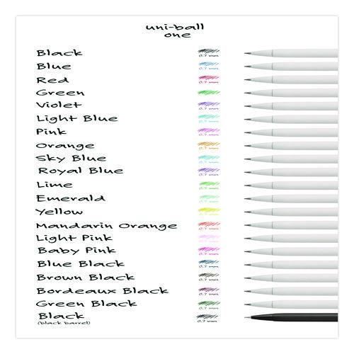 Image of uniball® 70363 uniONE Gel Pen, Retractable, Medium 0.7 mm, Blue Ink, White/Blue Barrel, Dozen