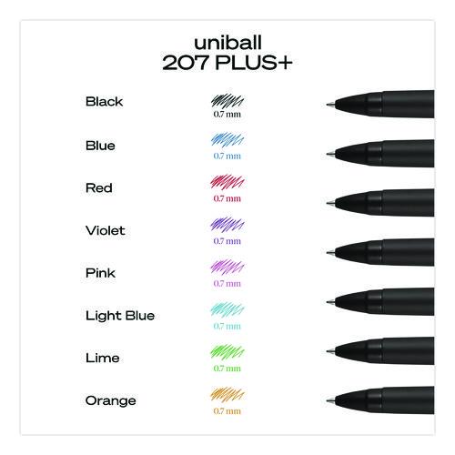 Image of uniball® 70462 207 Plus+ Gel Pen, Retractable, Medium 0.7 mm, Black Ink, Black Barrel, Dozen