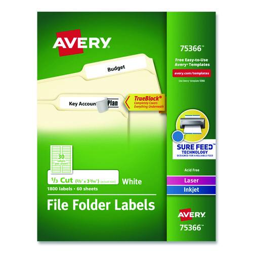 Image of Avery® 75366 Permanent Trueblock File Folder Labels With Sure Feed Technology, 0.66 X 3.44, White, 30/sheet, 60 Sheets/box