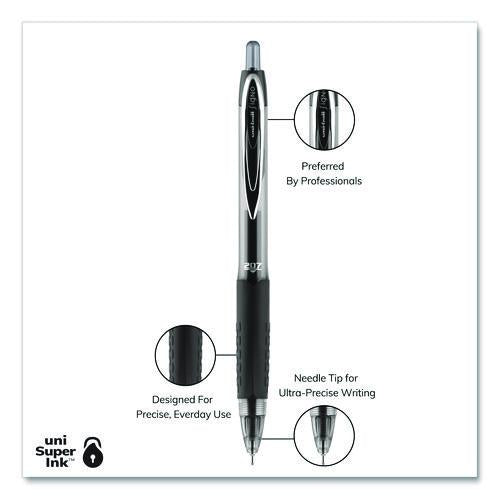 Image of uniball® 1736097 Signo 207 Needle Point Gel Pen, Retractable, Medium 0.7 mm, Black Ink, Clear/Black Barrel, Dozen