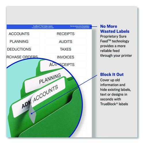 Image of Avery® 75366 Permanent Trueblock File Folder Labels With Sure Feed Technology, 0.66 X 3.44, White, 30/sheet, 60 Sheets/box