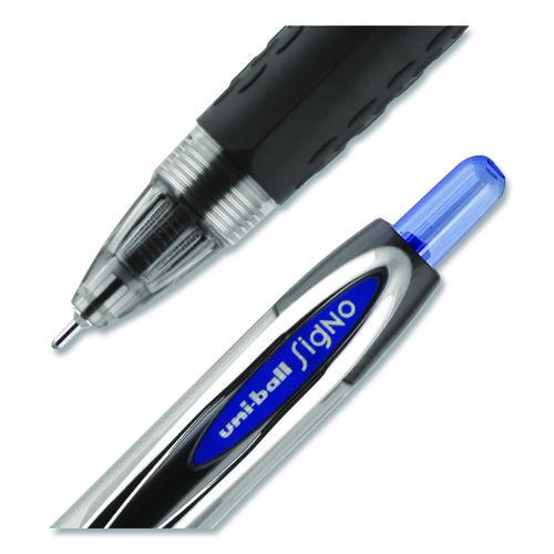 Image of uniball® 1736098 Signo 207 Needle Point Gel Pen, Retractable, Medium 0.7 mm, Blue Ink, Clear/Black/Blue Barrel, Dozen