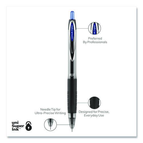 Image of uniball® 1736098 Signo 207 Needle Point Gel Pen, Retractable, Medium 0.7 mm, Blue Ink, Clear/Black/Blue Barrel, Dozen
