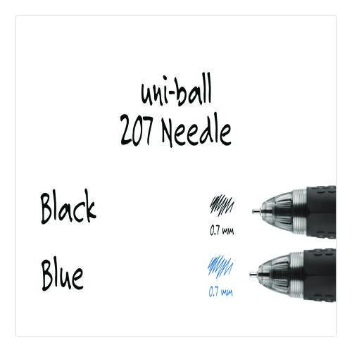 Image of uniball® 1736098 Signo 207 Needle Point Gel Pen, Retractable, Medium 0.7 mm, Blue Ink, Clear/Black/Blue Barrel, Dozen
