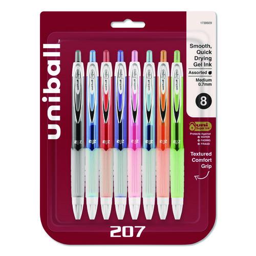 Image of uniball® 1739929 Signo 207 Gel Pen, Retractable, Medium 0.7mm, Assorted Ink and Barrel Colors, 8/Pack