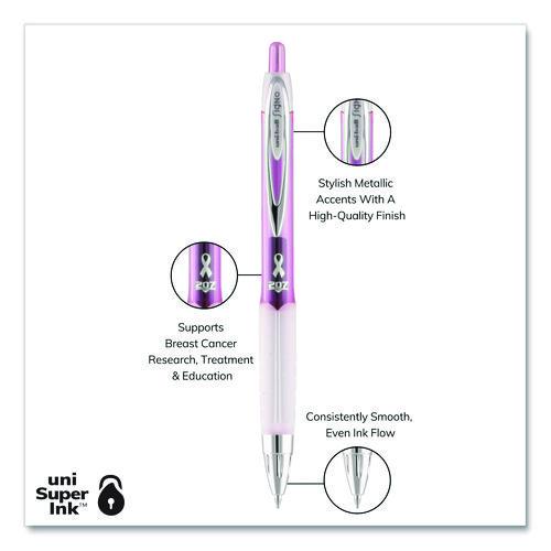 Image of uniball® 1745148 Signo 207 Breast Cancer Awareness Gel Pen, Retractable, Medium 0.7 mm, Black Ink, Translucent Pink/White Barrel, 2/Pack