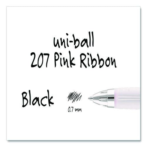 Image of uniball® 1745148 Signo 207 Breast Cancer Awareness Gel Pen, Retractable, Medium 0.7 mm, Black Ink, Translucent Pink/White Barrel, 2/Pack