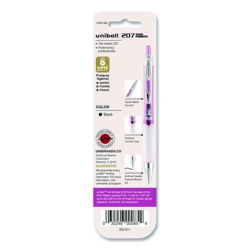 Image of uniball® 1745148 Signo 207 Breast Cancer Awareness Gel Pen, Retractable, Medium 0.7 mm, Black Ink, Translucent Pink/White Barrel, 2/Pack