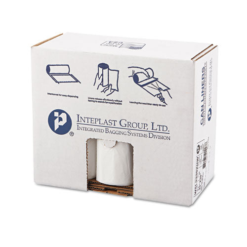 Image of Inteplast Group WSL3339XHW Low-Density Commercial Can Liners, 33 gal, 0.8 mil, 33" x 39", White, Interleaved Roll, 25 Bags/Roll, 6 Rolls/Carton