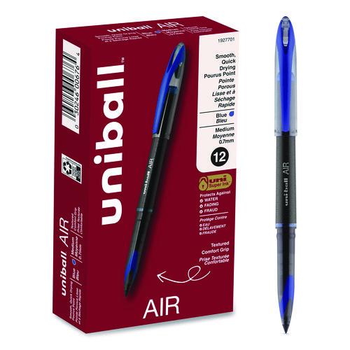 Image of uniball® 1927701 AIR Porous Rollerball Pen, Stick, Medium 0.7 mm, Blue Ink, Black/Blue Barrel, Dozen