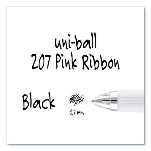 Image of uniball® 2003896 207 Breast Cancer Awareness Gel Pen Office Pack, Retractable, Medium 0.7mm, Black Ink, Translucent Pink/White Barrel, 36/Pack
