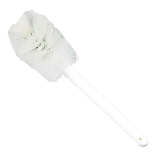 Image of Carlisle 4046600 Sparta Handle Bottle Brush for Pint Bottles, White Polyester Bristles, 4.5" Brush, 7.5" White Plastic Handle