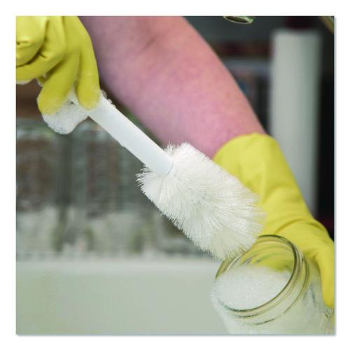 Image of Carlisle 4046600 Sparta Handle Bottle Brush for Pint Bottles, White Polyester Bristles, 4.5" Brush, 7.5" White Plastic Handle