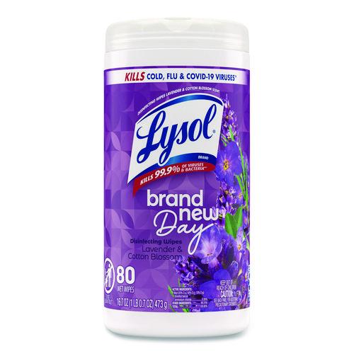 Image of LYSOL® Brand 19200-56264 Disinfecting Wipes, 1-Ply, 7 x 7.25, Lavender and Cotton Blossom, White, 80 Wipes/Canister