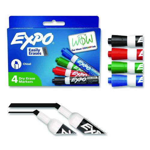Image of EXPO® 80074A Low-Odor Dry-Erase Marker, Broad Chisel Tip, Assorted Colors, 4/Set