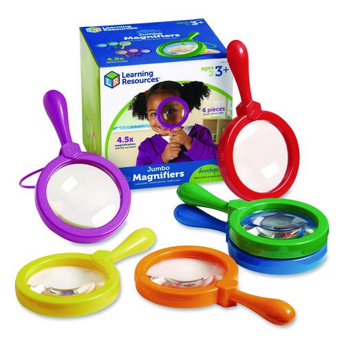 Image of Learning Resources® LER2774 Jumbo Magnifers Set, 4.5X Plastic Lens, 4.5" dia, Assorted Colors, 6 Magnifiers