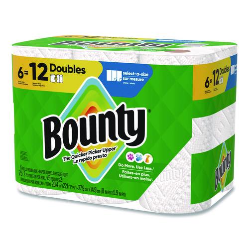 Image of Bounty® 80799709 Select-a-Size Kitchen Roll Paper Towels, 2-Ply, White, 10.2 x 11, 75 Sheets/Roll, 6 Triple Rolls/Pack