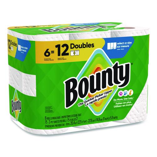 Image of Bounty® 80799709 Select-a-Size Kitchen Roll Paper Towels, 2-Ply, White, 10.2 x 11, 75 Sheets/Roll, 6 Triple Rolls/Pack