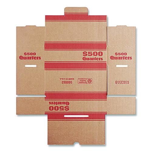 Image of CONTROLTEK® 560062 Quarters Coin Box, Accommodates $500 in Quarters, 15.5" x 19.25" x 4.5", Orange/Kraft, 50/Pack