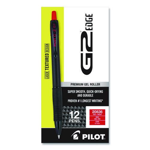Image of Pilot® PIL20836 G2 Edge Premium Gel Roller Pen, Retractable, Fine 0.7 mm, Red Ink, Black/Red Barrel, Dozen