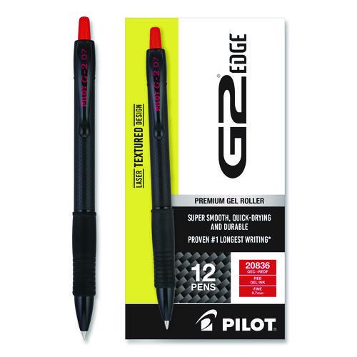 Image of Pilot® PIL20836 G2 Edge Premium Gel Roller Pen, Retractable, Fine 0.7 mm, Red Ink, Black/Red Barrel, Dozen