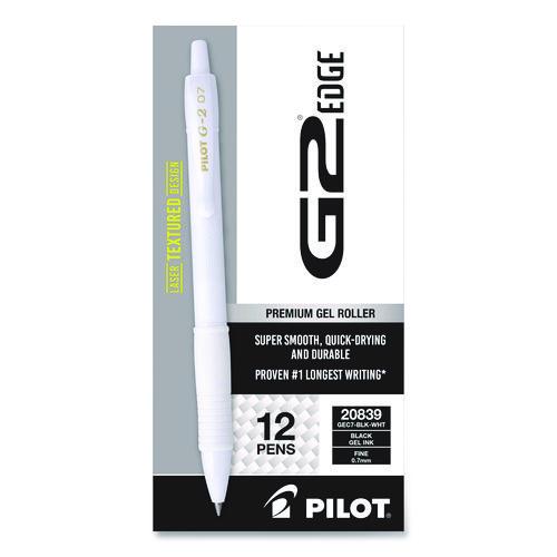 Image of Pilot® PIL20839 G2 Edge Premium Gel Roller Pen, Retractable, Fine 0.7 mm, Black Ink, White Barrel, Dozen