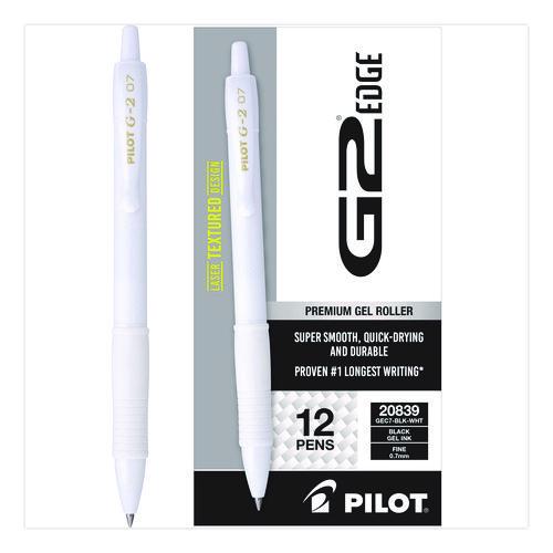 Image of Pilot® PIL20839 G2 Edge Premium Gel Roller Pen, Retractable, Fine 0.7 mm, Black Ink, White Barrel, Dozen