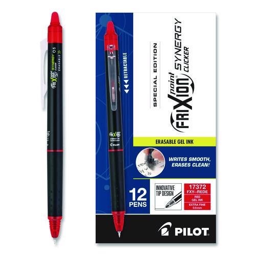 Image of Pilot® PIL17372 Frixion Synergy Clicker Erasable Gel Pen, Retractable, Extra Fine 0.5 mm, Red Ink, Black/Red Barrel, Dozen