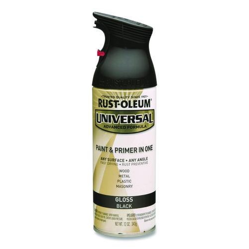 Image of Rust-Oleum® 245196 Universal Premium Spray Paint, Gloss Black, 12 oz Aerosol Can, 6/Carton