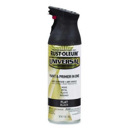Image of Rust-Oleum® 245198 Universal Premium Spray Paint, Flat Black, 12 oz Aerosol Can, 6/Carton