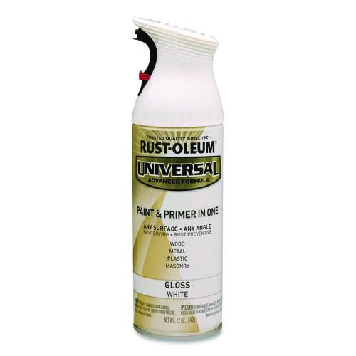 Image of Rust-Oleum® 245199 Universal Premium Spray Paint, Gloss White, 12 oz Aerosol Can, 6/Carton