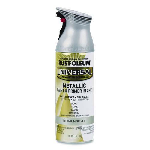Image of Rust-Oleum® 245220 Universal Premium Spray Paint, Metallic Silver, 12 oz Aerosol Can, 6/Carton