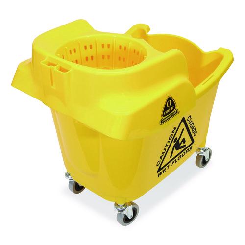 Image of Nexstep Commercial Products 96979 MaxiRough Institutional Mop Bucket and Wringer, 35 qt, Yellow