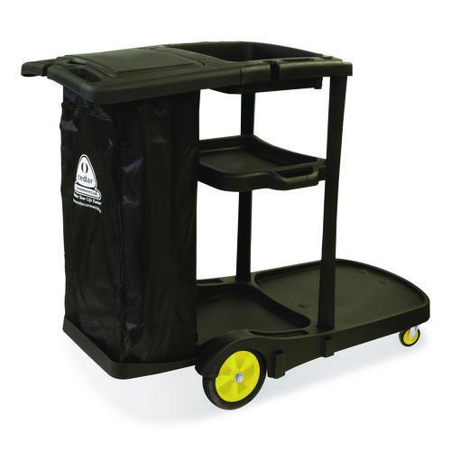 Image of Nexstep Commercial Products 96980 Premier Janitor Cart, 2 Shelves, Plastic, 18.25 x 44.5 x 38, Black