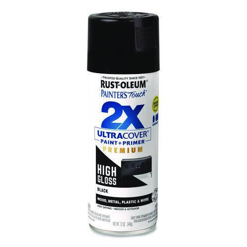 Image of Rust-Oleum® 331172 Painter's Touch 2X Ultra Cover Spray Paint, High Gloss Black, 12 oz Aerosol Can