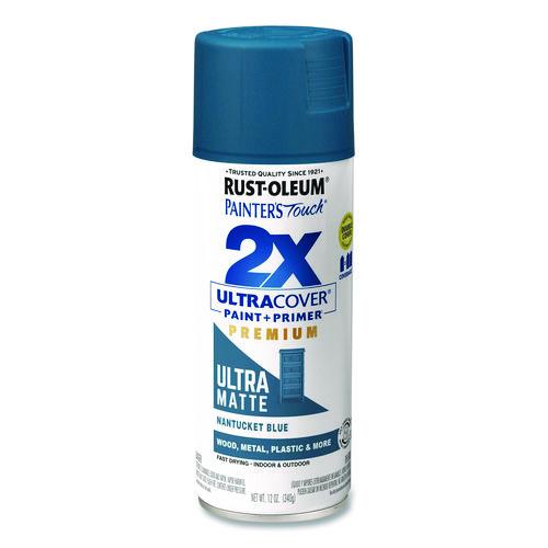 Image of Rust-Oleum® 331188 Painter's Touch 2X Ultra Cover Spray Paint, Ultra Matte Blue, 12 oz Aerosol Can, 6/Carton